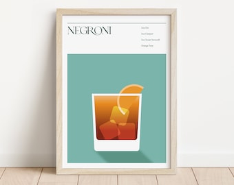 negroni artwork bar cart poster cocktail wall art campari home decor mixology print mixology artwork cocktail art gin instant download