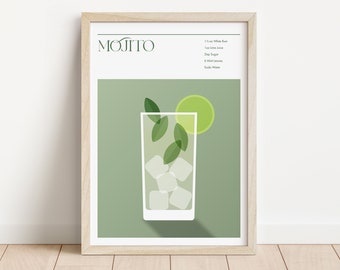 mojito digitale download muur kunst mixology poster mojito recept home decor cocktail artwork mojito bar winkelwagen poster gemixt drankje print digitaal