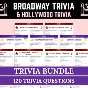 Broadway Musicals Trivia and Hollywood Trivia Bundle | Music Trivia Night Questions | Broadway Quiz | Test Your Hollywood Knowledge
