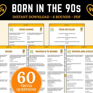 Born in the 90s Trivia | Printable 90s Kids Quiz | Born in the 90s Quiz | Throwback Quiz | 90s Party Game | Back to the 90s Game | Birthday