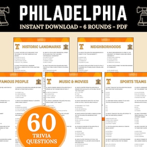 Philadelphia Trivia | Fun Printable Quiz Game | Trivia Night | Challenge Your Philly Knowledge | U.S. City Trivia Questions | US Geography