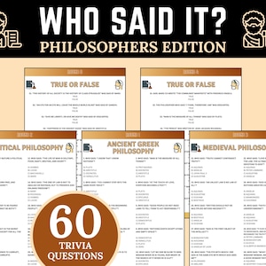 Puede incluir: Un juego llamado "¿Quién lo dijo? Edición Filósofos" con 60 preguntas de trivia. El juego presenta preguntas de opción múltiple sobre filosofía, con categorías como Filosofía Política, Griega Antigua y Medieval.