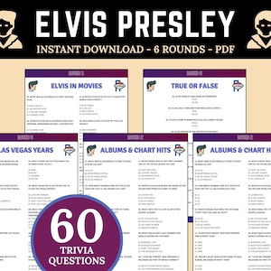 Elvis Presley Trivia | Rock and Roll Quiz Game | 60 Trivia Question for Trivia Movie Night | 1950s Themed Games | Fun Senior Activities
