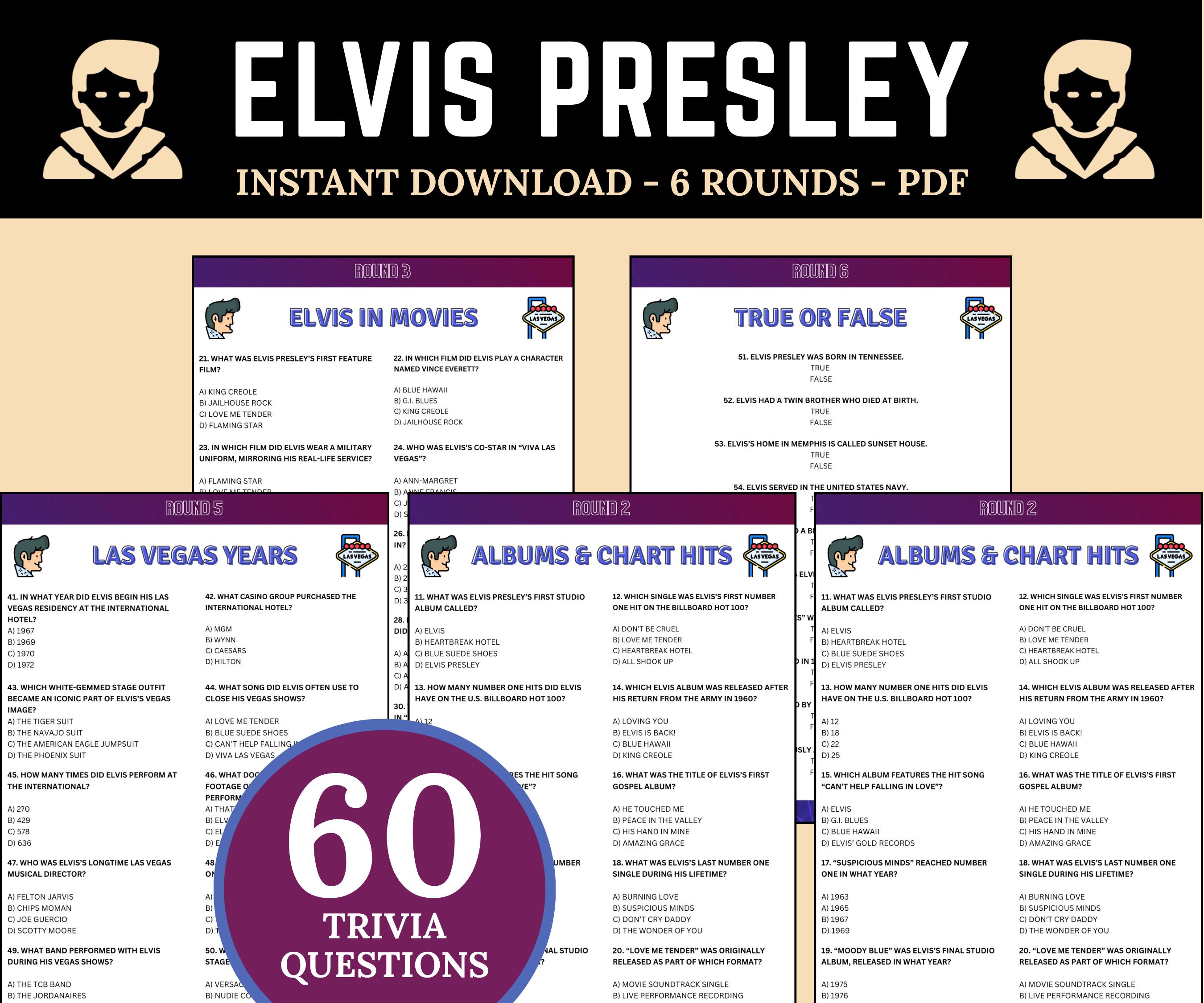 Elvis Presley Trivia | Rock and Roll Quiz Game | 60 Trivia Question for