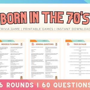 Born in the 70s Trivia | Printable Trivia Game | 60 Trivia Night ...