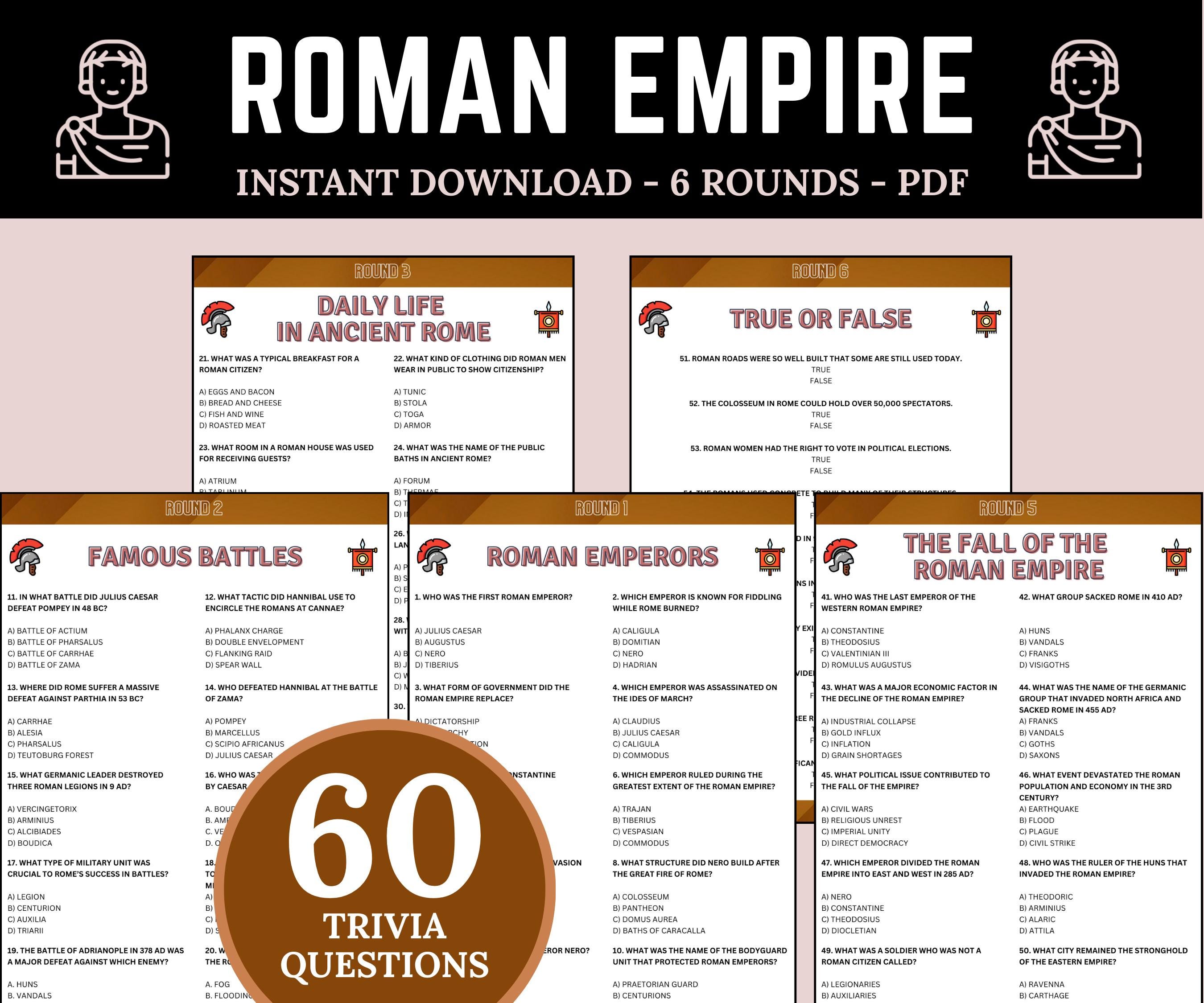 Roman Empire Trivia Game | Printable Ancient Rome History Trivia Quiz ...