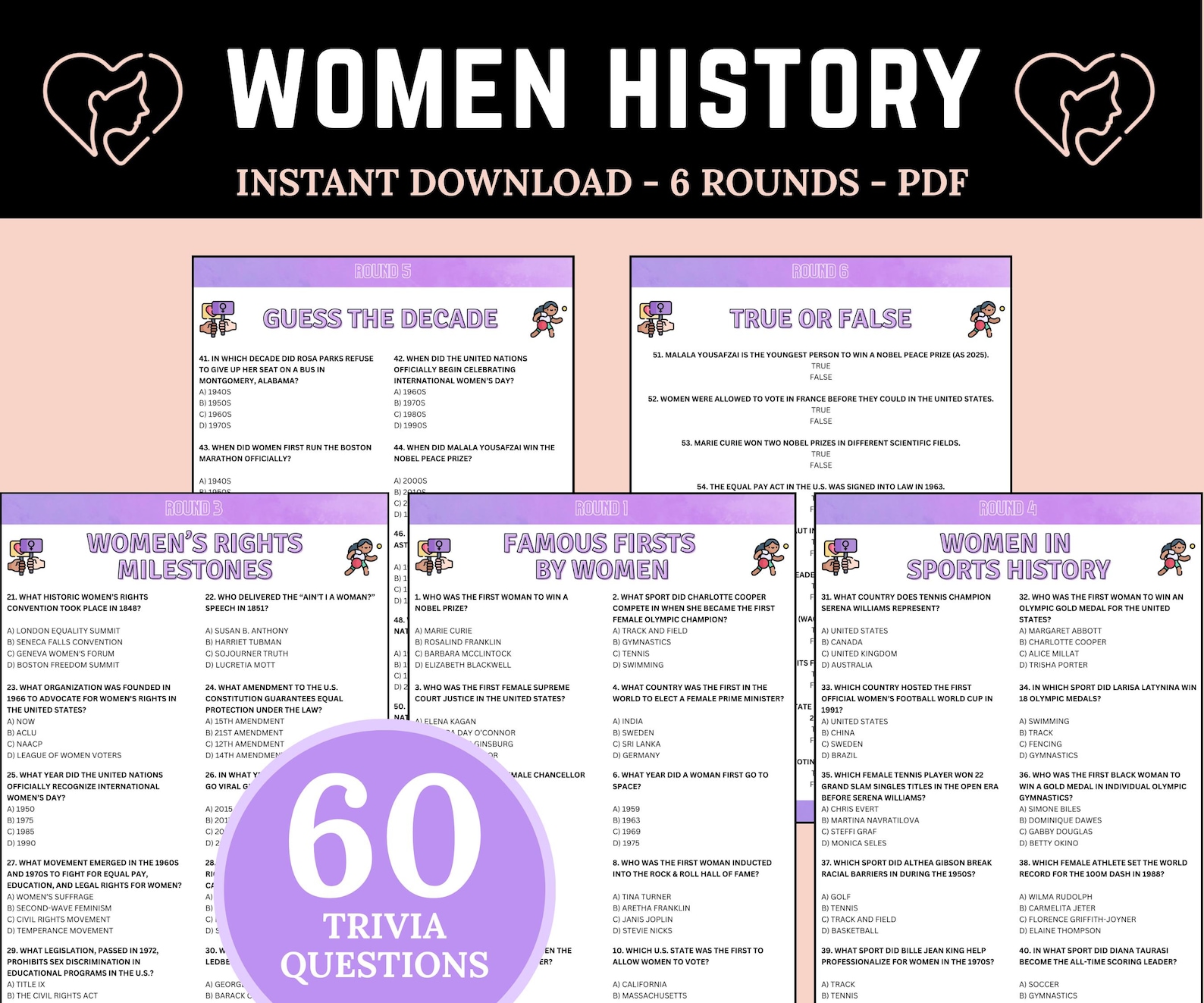 Trivia Master Female Women’s History Trivia Game | Printable International Women’s Day ...