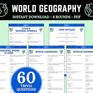 World Geography Trivia Game | World Landmarks Printable Trivia | Fun Educational Classroom Activity | Geography for Kids | Name the Country
