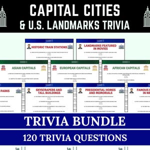 Capital Cities Trivia & US Landmarks Bundle | Geography Trivia Questions | Printable Capital Cities game | Fun US Landmarks Educational Quiz