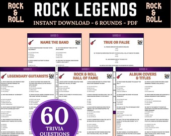 Rock Legends Trivia Game | Printable Classic Rock Quiz | Name the Band Game | Rock and Roll Themed Party Game | Rock Music Game for Adults