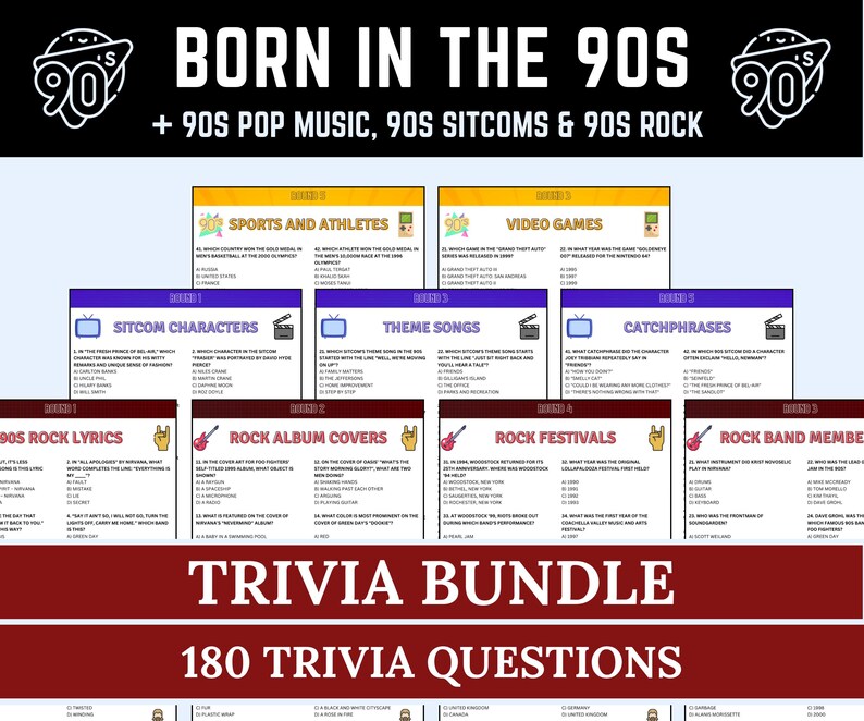 1990s Trivia Mega Bundle | Printable Born in the 90s Game, 90s Pop ...