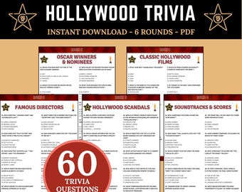 Trivia de Hollywood / Trivia de películas / Juego imprimible para adultos / Preguntas de trivia para la noche de trivia / Cuestionario de cine y televisión / Trivia para amantes del cine