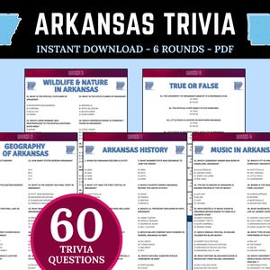 Arkansas Trivia Game, Printable US States Quiz, Arkansas Geography Trivia, America Road Trip Activity, US Geography Trivia, 50 States Quiz