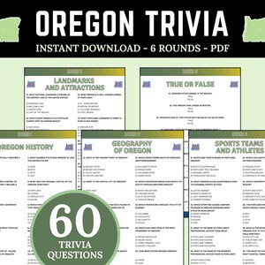Oregon Trivia Game, Printable US States Pub Quiz, Oregon Road Trip Game for Family, Learn US States, Oregon Travel Activity, USA State Facts