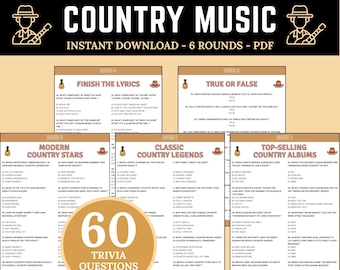 Country Music Trivia Game | Classic Country Music Quiz | Printable Country Songs Game | Bar Trivia | Trivia for Adults | Finish the Lyrics