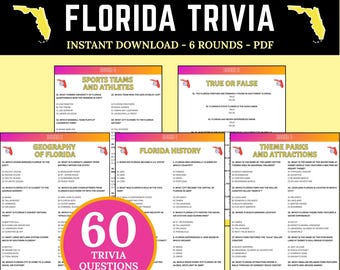 Florida Trivia Questions Printable | Fun Florida State Quiz for Road Trips and Family Nights | Learn About the Sunshine State | US Geography