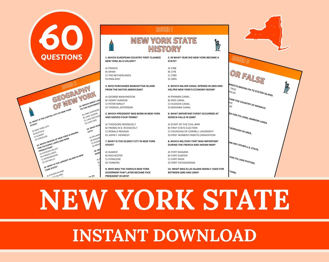 New York State Trivia, Printable New York States Quiz, US Travel