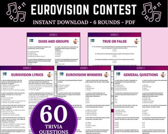 Eurovision Song Contest Trivia | Fun Printable Eurovision Game | 60 Questions for Music Night | Eurovision Game for Fans | Finish the Lyrics