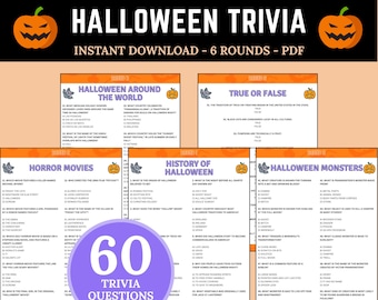 Halloween-triviaspel | Utskrivbart Halloween-festspel för vuxna | Halloween-triviafrågor | Halloween-tema-quiz | Halloween-kurs