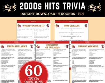 2000s Hits Trivia Game, Printable 2000s Music Trivia Quiz, Fun 2000s Themed Party Game, Music Party Game, Printable Music Trivia for Adults