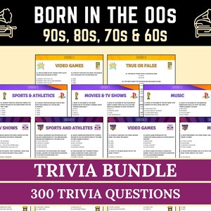 Trivia Bundle | Born in the 00s Trivia | Born in the 90s Trivia | 80s Trivia Quiz | 70s Trivia | 60s Trivia | Decades Quiz | Throwback Quiz