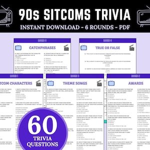 90er Jahre Sitcoms Trivia | Spaß druckbare Quiz-Spiel | Quizfragen für die Filmnacht | TV-Serien Quiz | In den 90er Jahren geboren Trivia | 90er Jahre Kinder Spiel