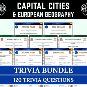 Geography Trivia & Capital Cities Trivia Bundle | Guess the City | Printable European Geography Trivia Questions | Capital Educational Quiz