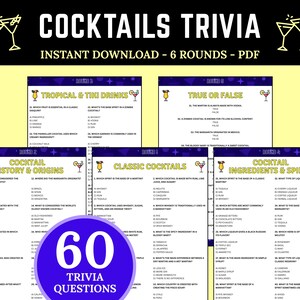 Cocktail Trivia Game | Printable Cocktail Questions | Tropical Drink Trivia Quiz | Summer Party Game | Beach Party Activities | Bar Trivia