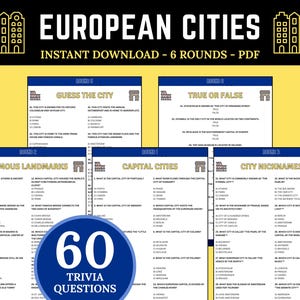 Jeu-questionnaire sur les villes européennes | Quiz sur les capitales européennes | Anecdotes sur les voyages en Europe à imprimer | Testez vos connaissances en géographie | Informations sur le voyage