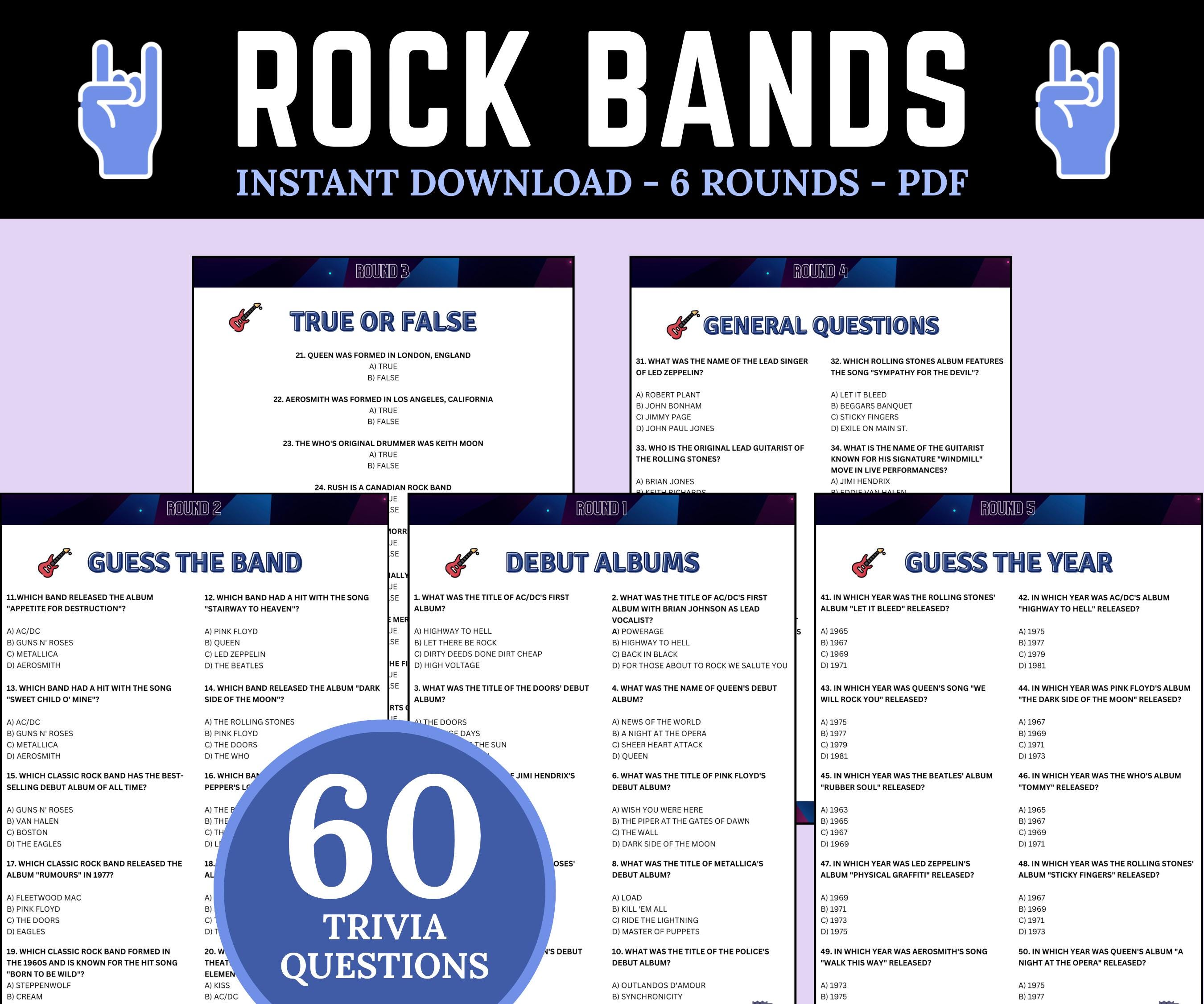 Trivia Rocks Classic Rock Bands Trivia | | Rock Star Trivia | Printable Trivia Game ...
