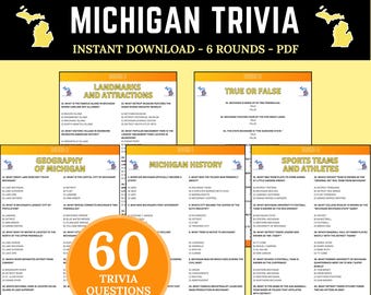 Michigan Trivia Game, Printable US States Quiz, USA Travel Game, Michigan Geography Trivia, Michigan Road Trip Activity, Detroit Trivia Quiz