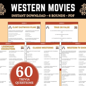 Western Movies Trivia Game | Western TV Show Trivia Questions | Western Themed Games | Printable Cowboy Trivia | Wild West Movies Quiz