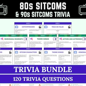 80s Sitcoms Trivia & 90s Sitcoms Trivia | Printable Trivia Bundle | 120 Trivia Questions for a Trivia Night | TV Show Quiz | 1990s Trivia