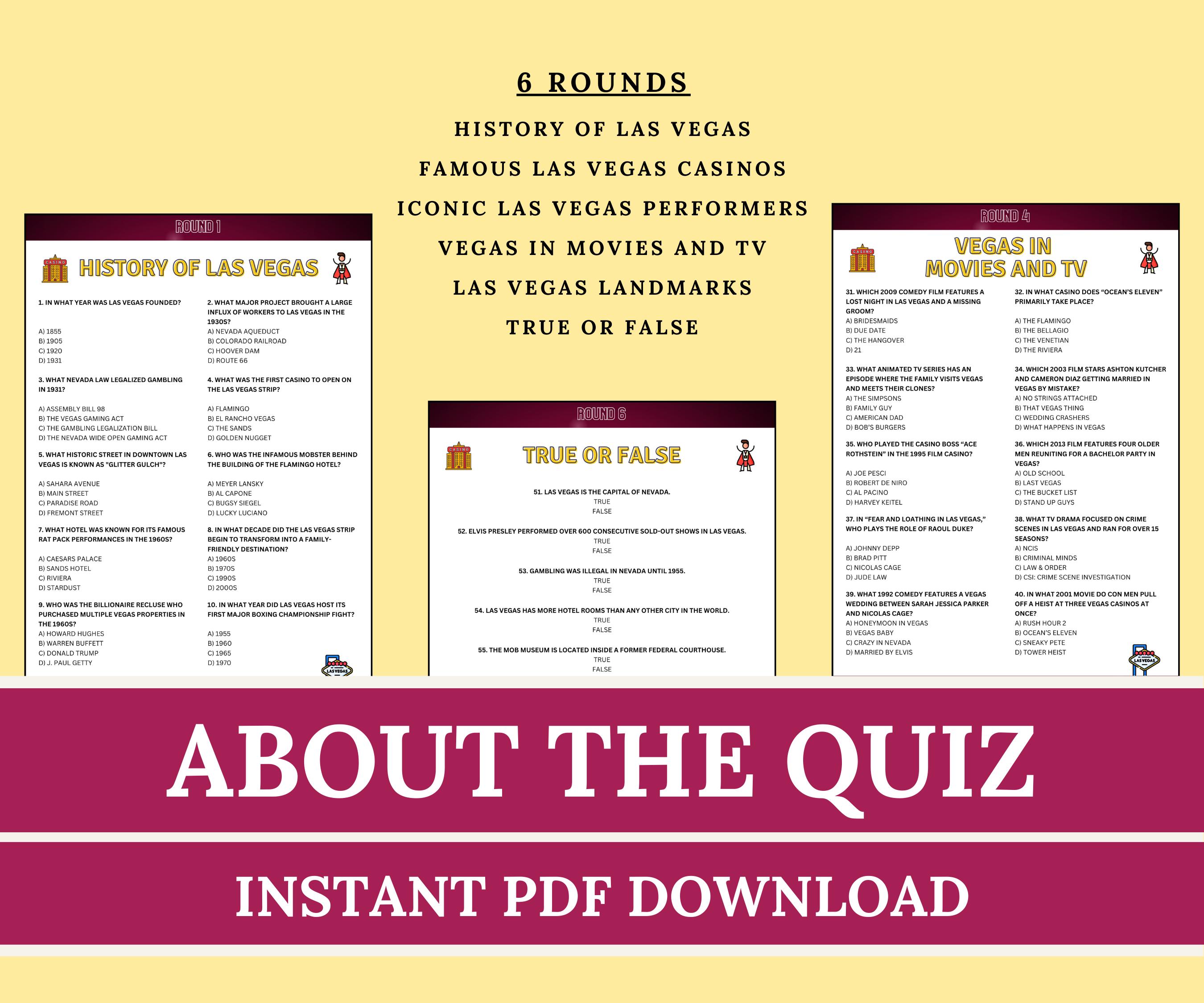 Las Vegas Trivia Game, Printable Sin City Quiz, Nevada Trivia Questions, Las Vegas Themed Party ...
