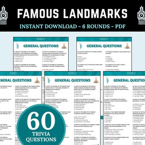 Famous Landmarks Trivia | Printable Geography Quiz | Trivia Questions | Trivia Night | Test Your Landmarks Knowledge | Famous Places Trivia
