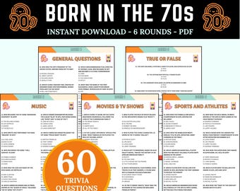 Born in the 70s Trivia | Printable Trivia Game | Fun Trivia Night Questions | Born in the 70s Quiz | Throwback Fun Birthday Games Printable