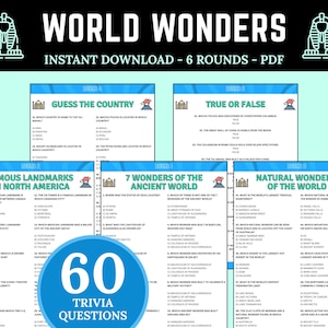 Wonders of the World Trivia Game | Printable Geography Quiz | Landmarks Game | Guess the Country | Geography Trivia | Educational Game
