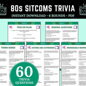 80s Sitcoms Trivia | Printable 1980s TV Quiz | Born in the 80s Trivia | Classic Sitcoms Game | Trivia for 80s Kids | Guess the Sitcom Quiz