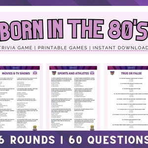 Born in the 80s Trivia | Printable Trivia Game | 60 Trivia Questions ...