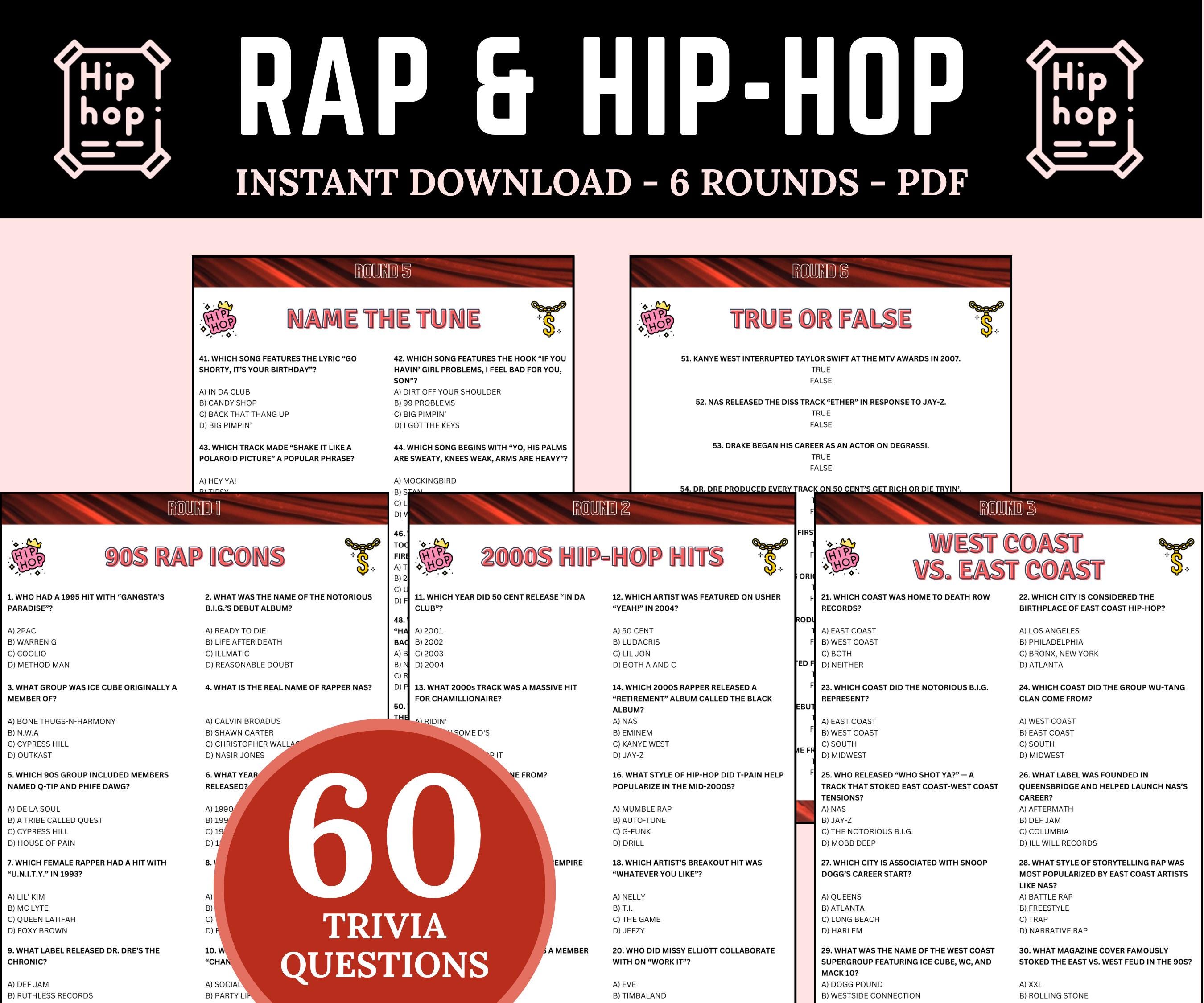 Hip-hop & Rap Trivia Game | Printable Hip Hop Lyrics Trivia | Name