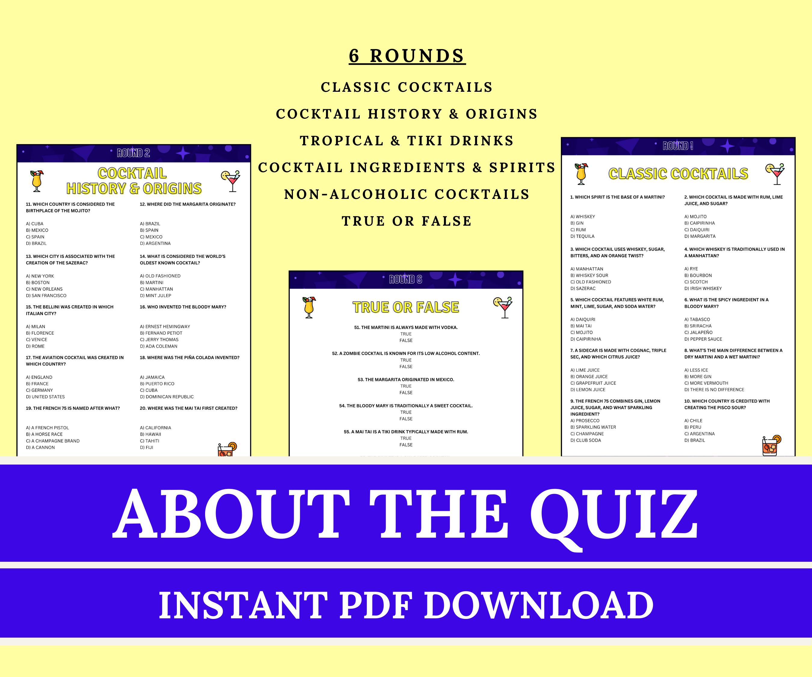 Question Mark Cocktail Cocktail Trivia Game | Printable Cocktail Questions | Tropical Drink ...