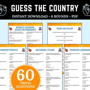 Guess the Country Trivia Game, Printable Country Quiz, Name the Country, Country Landmarks Trivia, Travel Trivia, Geography Questions