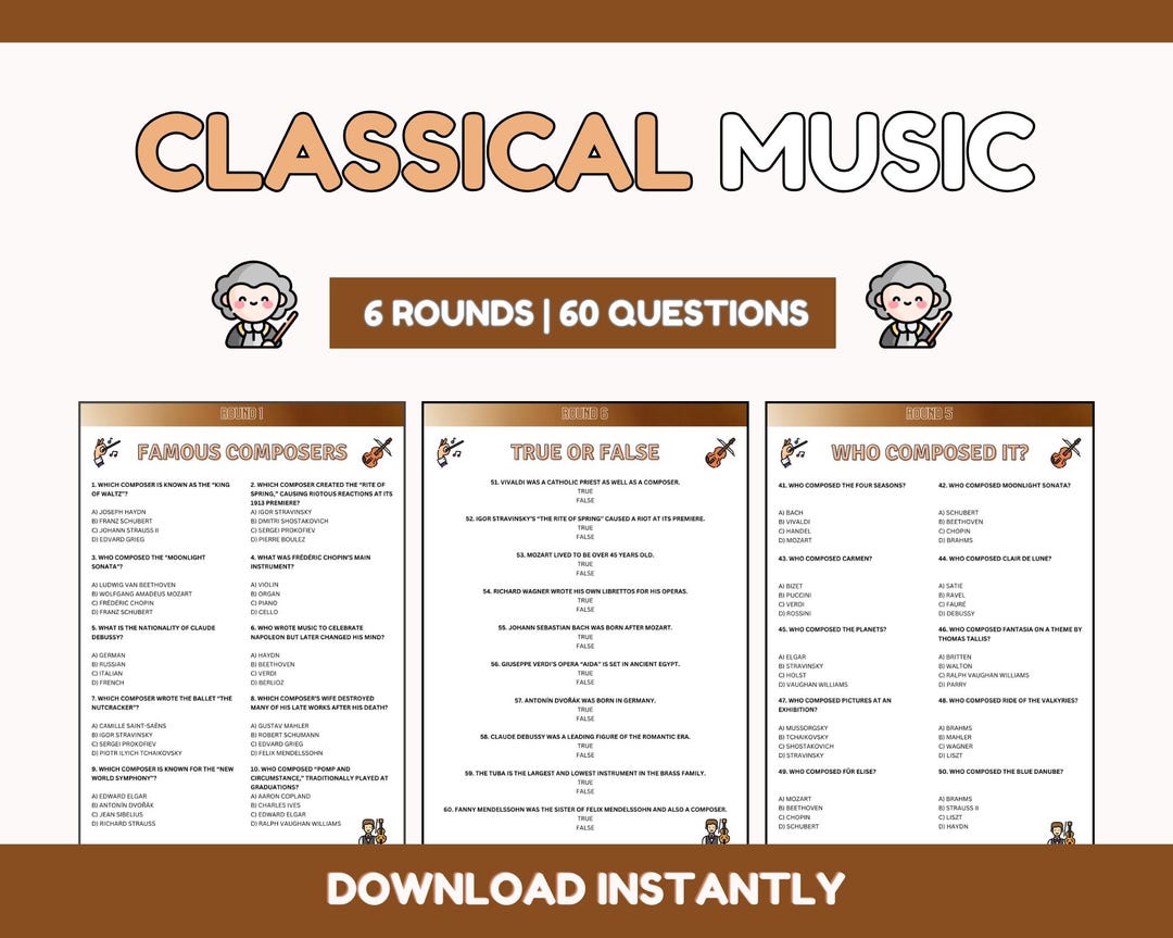 Classical Music Trivia Game | Printable Classical Music Questions