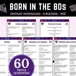 Born in the 80s Trivia Game | Printable 1980s Party Game | 80s Kids Quiz | Trivia for Adults | 1980s Music Challenge | 80s Birthday Game