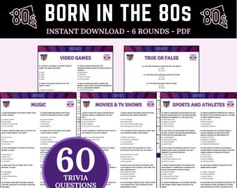 Geboren in den 80er Jahren Trivia Spiel | Druckbares 1980er Jahre Gesellschaftsspiel | 80er Jahre Kinder Quiz | Trivia für Erwachsene | 1980er Jahre Music Challenge | 80er Jahre Geburtstags Spiel