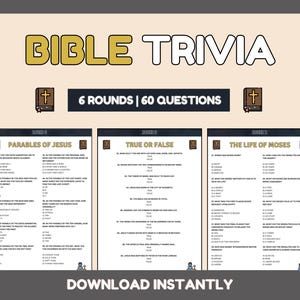 Giochi di quiz sulla Bibbia / Giochi per la chiesa / Giochi per la scuola domenicale / Giochi biblici per la chiesa / Giochi cristiani stampabili / Attività e quiz divertenti sulla Bibbia