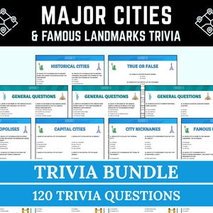 Major Cities Trivia | Famous Landmarks Trivia Bundle | Travel Trivia Questions | Around the World Game | Classroom Geography | Travel Game