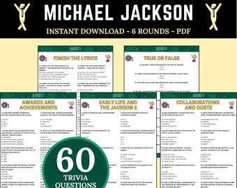 Michael Jackson Trivia Spiel, druckbares Michael Jackson Quiz, King of Pop Trivia, Michael Jackson Fans Spiel, Jackson 5 Trivia, Popkultur