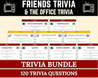 Sitcom Trivia Game Bundle Printable | Friends Trivia & The Office Trivia | 120 Fun Sitcoms and Comedy Quiz Questions for Family Quiz Night