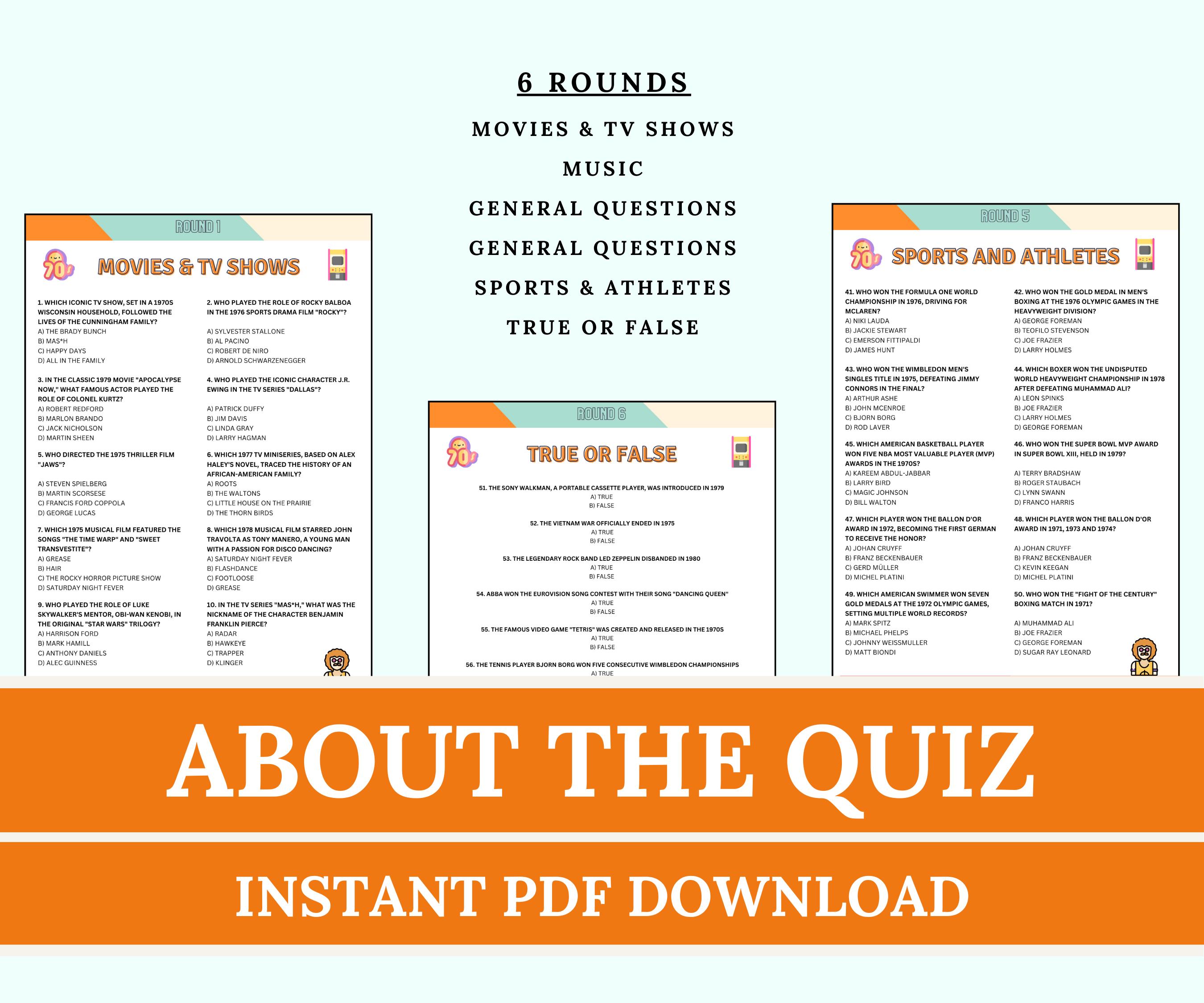 Born in the 70s Trivia | Printable Trivia Game | Fun Trivia Night ...